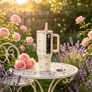 HydroJug 40oz Stainless Steel Insulated Hot Water Cup, Ergonomic Handle Design, Bpa-Free, Fits Cup Holders, Durable And Dishwasher Safe Pink butterfly
