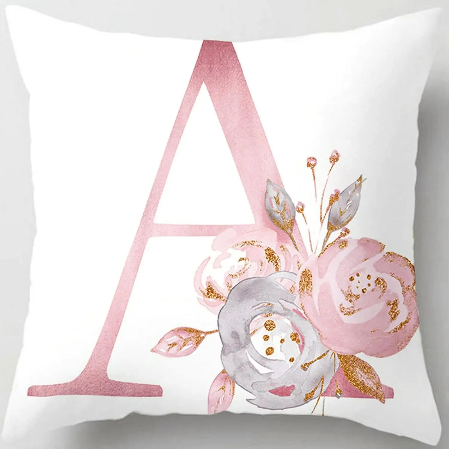 Throw Pillow, Alphabet Throw Pillow: ABC Alphabet Floral Pillow, 18 x 18-inch Square Pillow, Perfect for Sofas, Bedrooms, Car Seats, and Home Decor