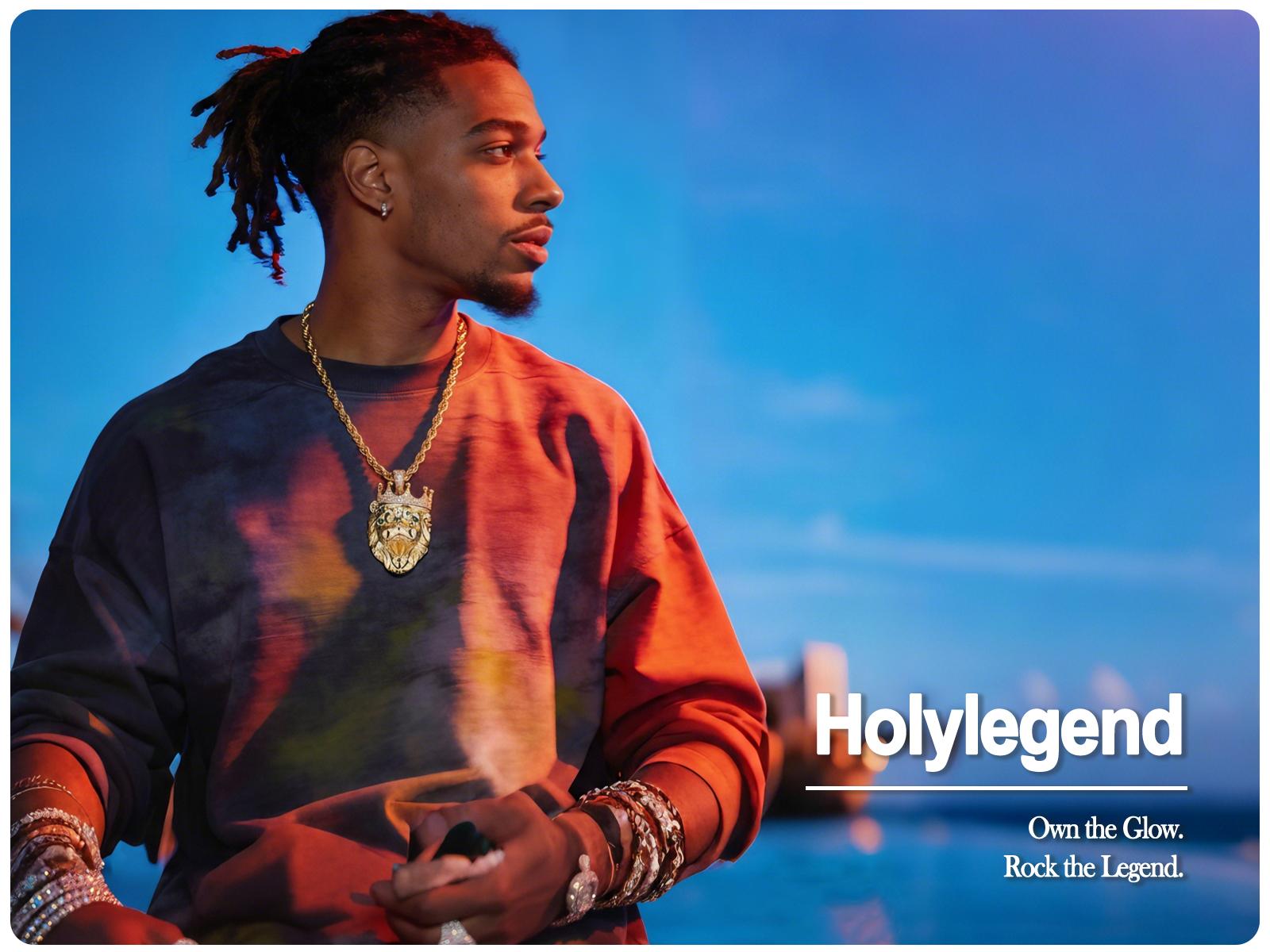 Holylegend 14K Gold-Plated Lion Head Pendant Necklace with CZ Diamond Crown, Emerald Eyes