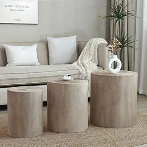 Set of 3, Rounded Wood Coffee Tables, End Tables, Plant Stands, Decorative Accent Pieces - Rustic Wood Finish