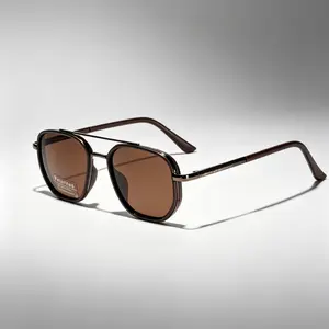 Retro polarized sunglasses, unisex, geometric frame metal sunglasses fashion accessories, outdoor dual beam design