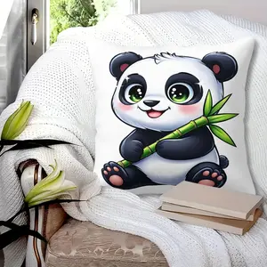 Cute Cartoon Giant Panda Holding Bamboo Throw Pillow with Insert, Adorable Panda Pillow Gift, Sofa Bed Car Home Decor Pillow