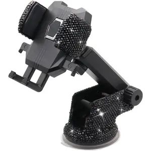 Bling  Phone Mount Holder,Shiny  Rhinestone Phone Stand for Women and Girls,  Accessories for Windshield Dashboard,Compatible with  Cellphones (black)