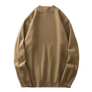 Men's Mock Neck Sweaters Winter Fleece-Lined Thick Warm Pullovers Solid Color Crew Neck Sweater Knitwear