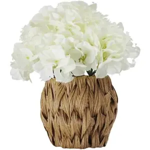 11" Artificial Hydrangea in Woven Pot - Realistic Plastic Flowers for Home Decor, Wedding Centerpieces & Living Room Accents, Ready-to-Display Elegance