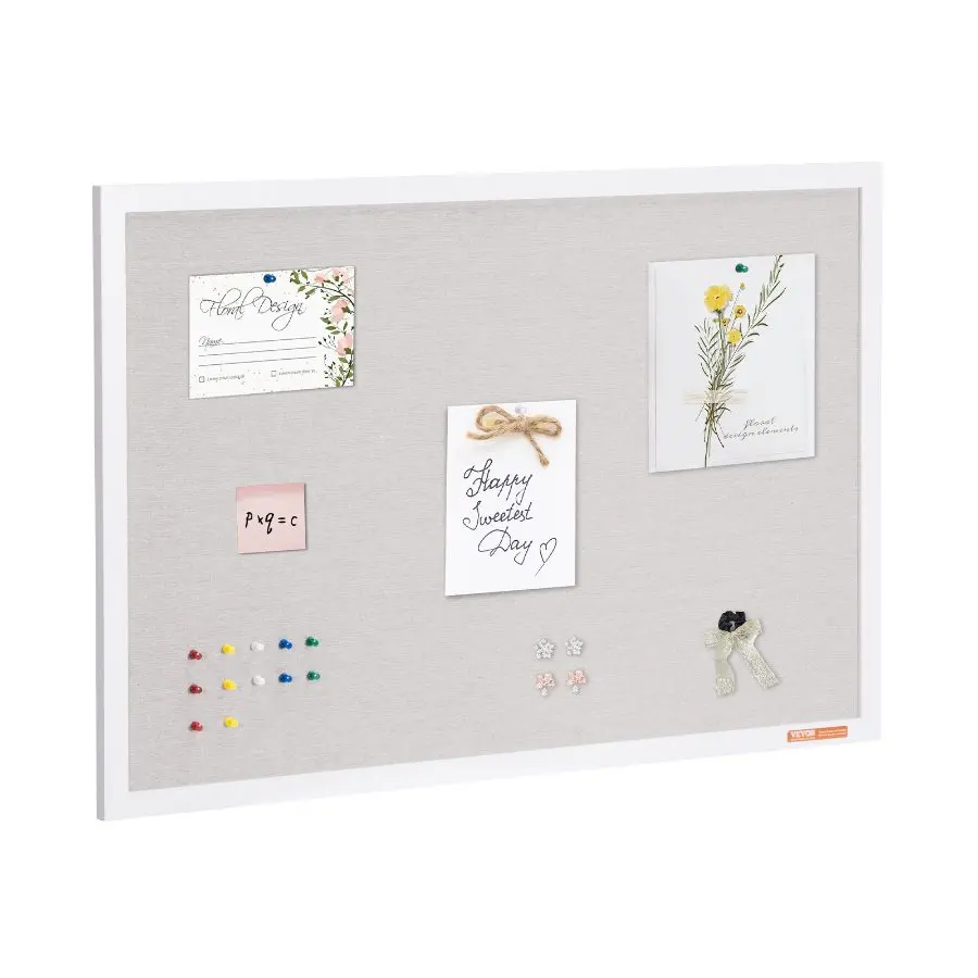 【Summerfinds】  36x24 White Cork Board with Linen Surface - Stylish Wall-Mounted Bulletin Board, Office Accessories, Classroom Supplies for Home, Office