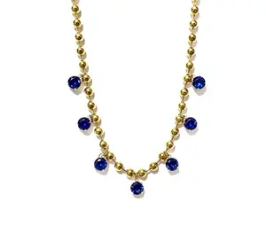 Blue Beaded CZ Drop Necklace Water Resistant