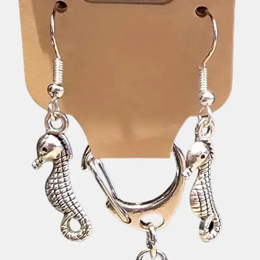 Silver Seahorse Hook Earrings, with matching Keychain
