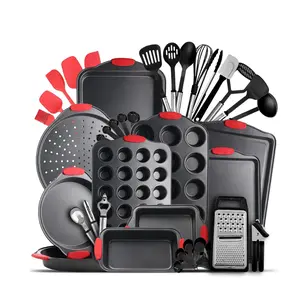 Baking Pan Set, 39 Piece Premium Baking Set, Nonstick Bakeware Sets BPA Free, Cookie Sheets for Baking Nonstick Set, Steel Baking Sheets for Oven with Muffin Pan, Cake Pan & Black Kitchen Utensils