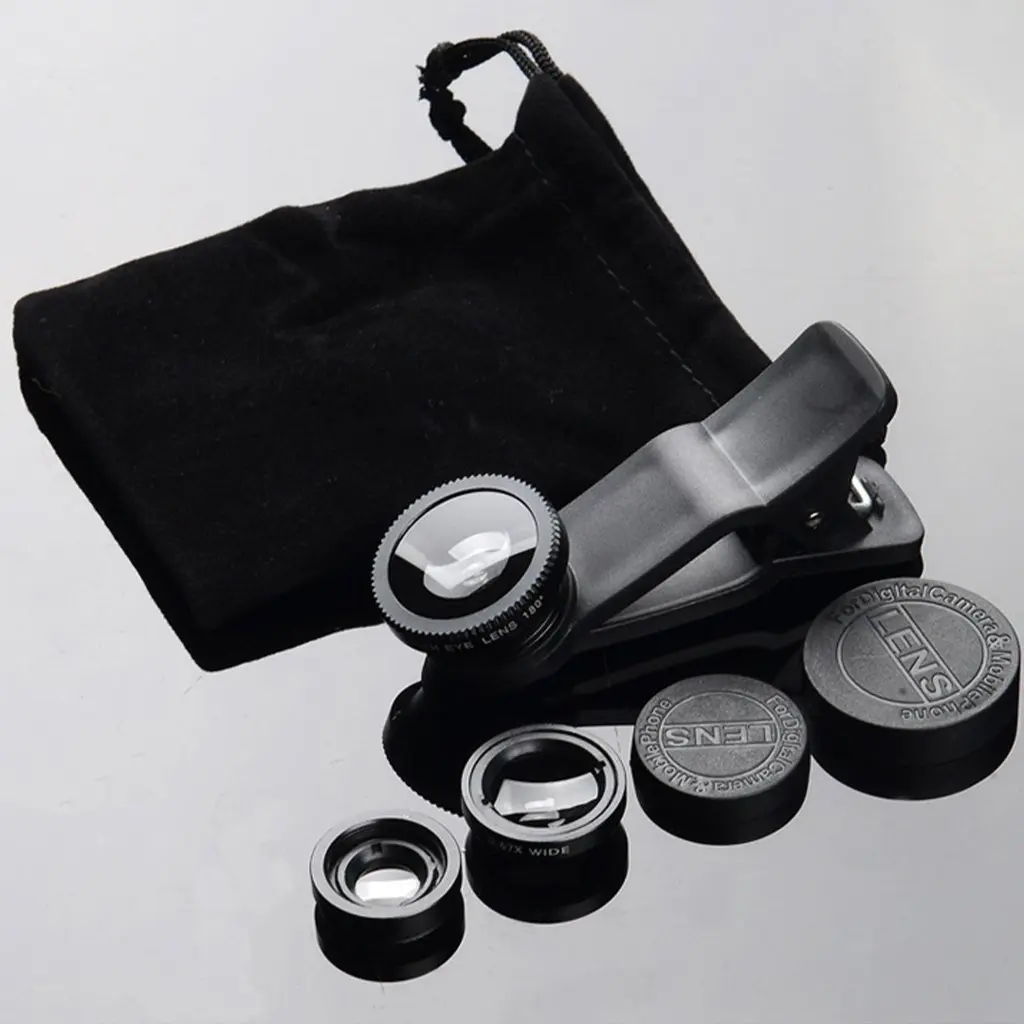 Mobile Phone Lens Attachment Kit, 3 Attachments, Enhanced Photography with Velvet Pouch
