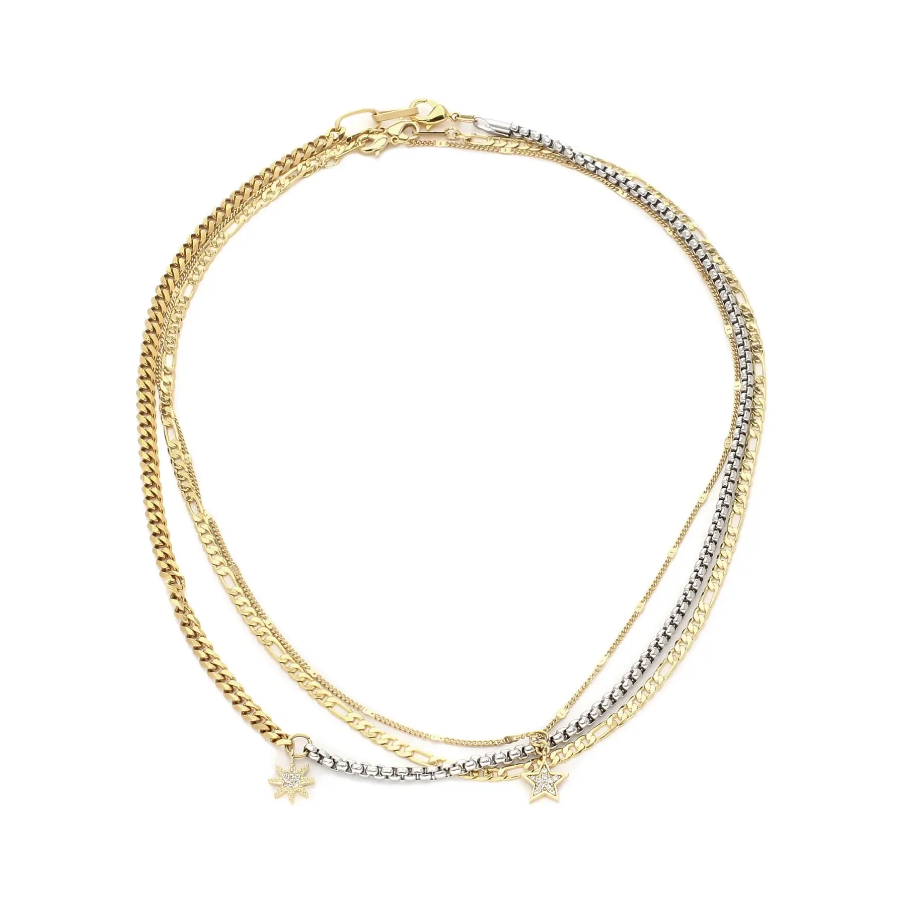 3 Piece Fashion Necklace Set for Stacking, 18-Karat Gold Plated Gold Necklace Chain with Celestial Sun and Star Pendants, Tarnish Resistant, Layered Chain Necklaces
