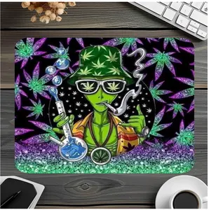 Non-Slip Alien Smokin Bud Mouse Pad, 9.4x7.9x0.12in Single Size, Anti-Slip Computer Accessory for Gamers, Gamer Setup Essential, 9.4X7.9"