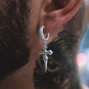 Dripping Cross Hoop Earrings in White Gold - Perfect Gift
