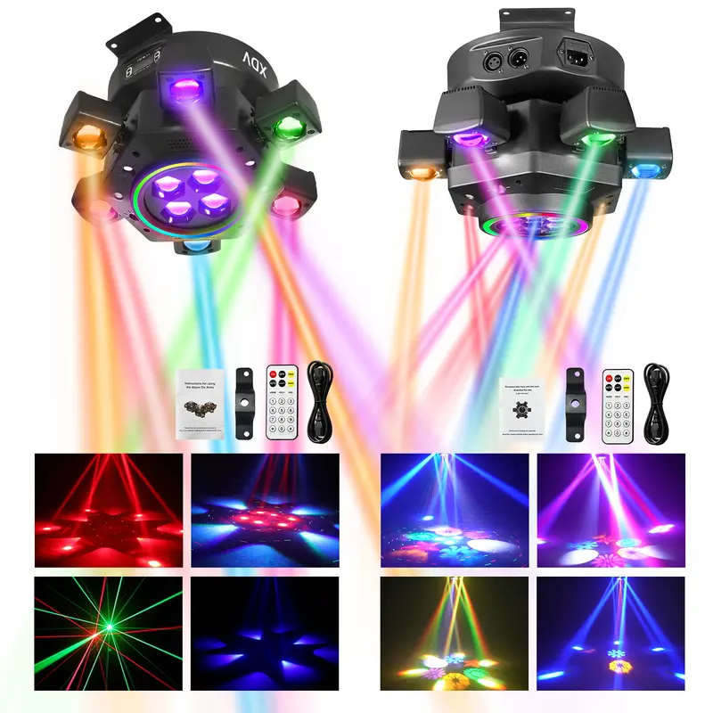 XDV 6-Arm 150W RGBW Moving Head DJ Light with DMX-512, Sound Activation & Strobes, Festive Decor for Halloween Day, Weddings