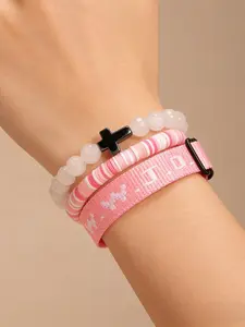 WWJD Letter Beaded Bracelet, Fashionable Cross Charm Beaded Bracelet for Women & Men, Trendy All-match & Exquisite Jewelry for Birthday Gift, Adjustable Slider Bracelets, Stackable Bracelet Set
