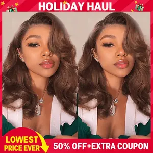 200% Density Chocolate Brown Bob Wig Human Hair Glueless Wigs Pre Plucked Pre Cut Body Wave 5x5 HD Transparent Closure  100% Brazilian Virgin Hair Brown Wig for Black Women High-Density Wig 12 inch