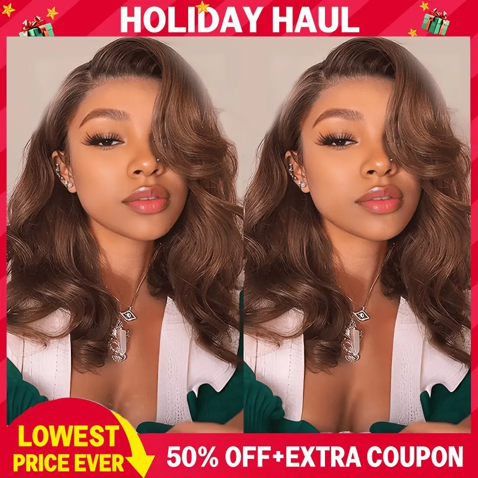 200% Density Chocolate Brown Bob Wig Human Hair Glueless Wigs Pre Plucked Pre Cut Body Wave 5x5 HD Transparent Closure  100% Brazilian Virgin Hair Brown Wig for Black Women High-Density Wig 12 inch