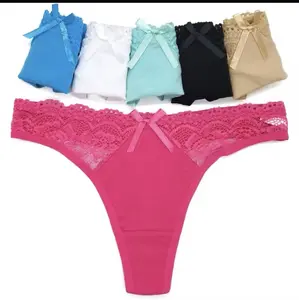 Women's Cotton Lace Panties Multi-Color 6 Pcs Comfortable Breathable Everyday Wear High-Quality 95% Cotton 5% Spandex Thong Low Waist Sizes M L XL Lingerie Essential