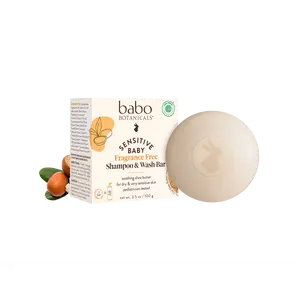 Babo Botanicals Sensitive Baby Shampoo & Wash Bar Fragrance Free - Soothing Shea Butter for Dry & Very Sensitive Skin, Pediatrician Tested, EWG Verified, net wt. 3.5 oz (100 g)