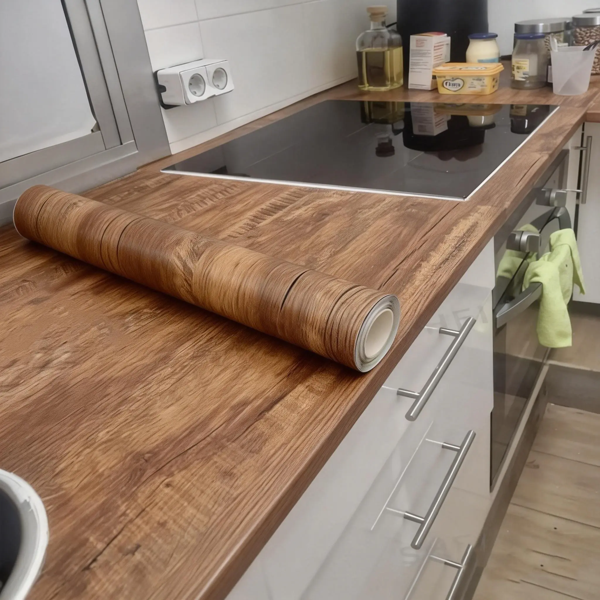 Wood Grain Vinyl Wallpaper, Moisture Proof & Self Adhesive Design, Kitchen Wallpaper, Ideal for Doors, Wardrobes, Cupboards, Tables, Living Room Decoration, Peel and Stick Wallpaper Designs