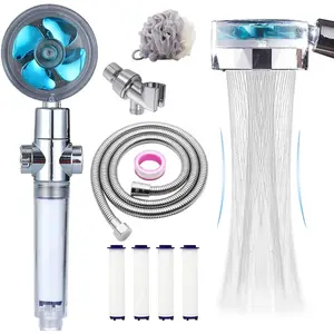High Pressure Shower Heads, Handheld Turbo Fan Shower, Hydro Jet Shower Head with 79 Inch Hose,Bracket,Cotton Filters and Bath Loofah, One Key Pause Switch 360 Degrees Rotating (Blue with hose)