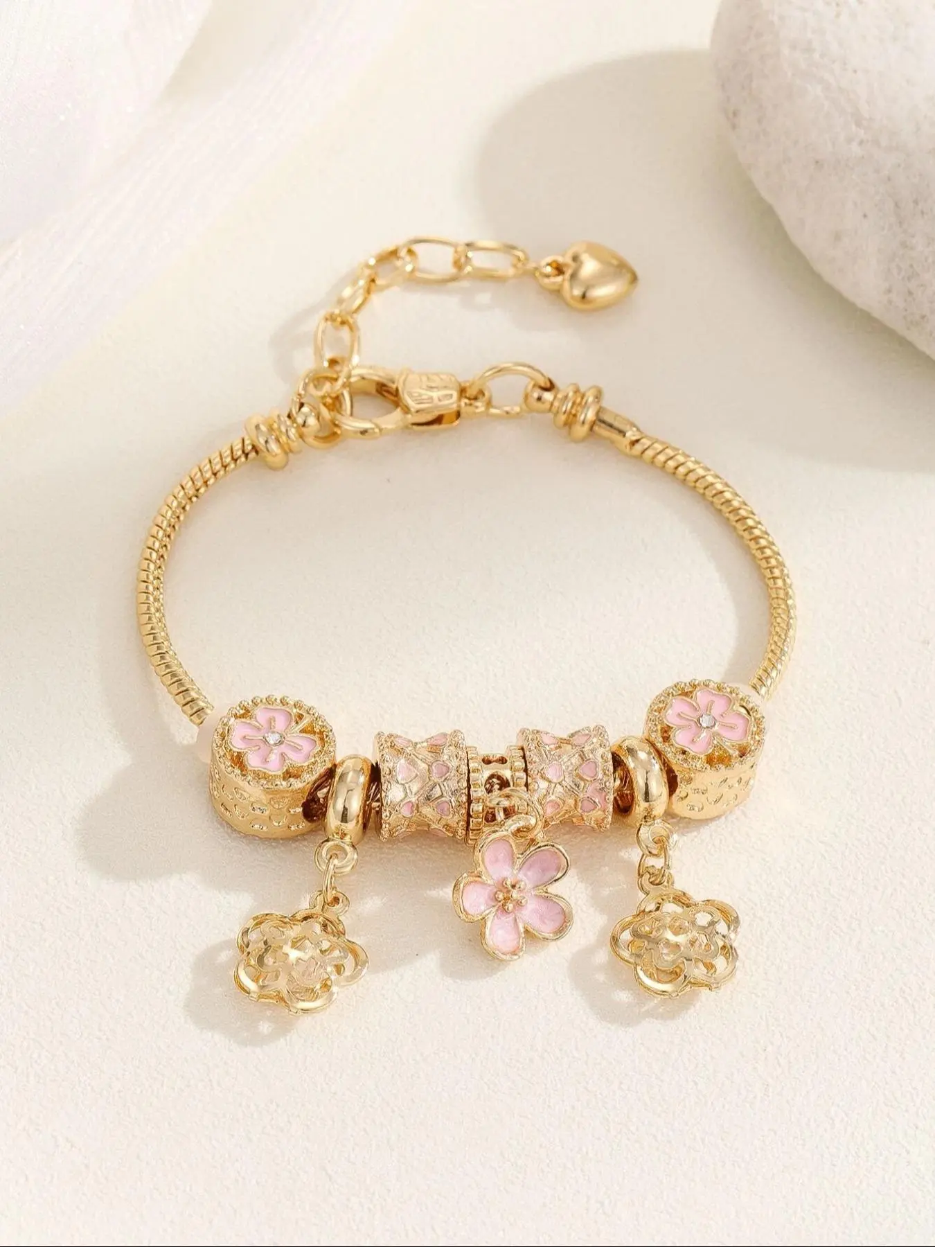 Mother's Day Gift Women's Cute Flower & Rhinestone Fish Tail & Heart Design Bracelet, Fashion Bracelets, Rhinestone Decorated Bangle Bracelet, Fashion Jewelry for Party, Daily Decor, Trendy All-match & Exquisite Jewelry for Birthday Gift