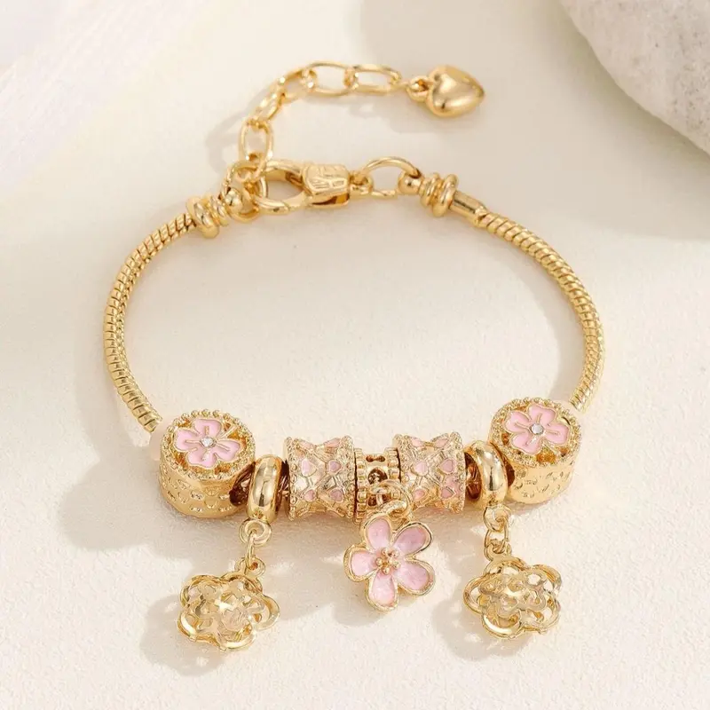 Mother's Day Gift Women's Cute Flower & Rhinestone Fish Tail & Heart Design Bracelet, Fashionable Bracelet, Rhinestone Decorated Bangle Bracelet, Fashion Jewelry for Party, Daily Decor, Trendy All-match & Exquisite Jewelry for Birthday Gift