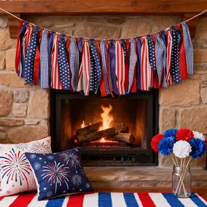 2PCS American Patriotic Banner Garlands, Fourth of July Streamer Decorations with Flag and Letter Patterns for Holiday Parties Weddings Birthdays and Photo Booth Backdrops