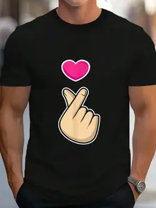 100% Cotton K-Pop Hand Symbol Kpop Heart Korean Love Music T-Shirt Women's Men's Graphic Tee Crew Neck summer vacation Tops