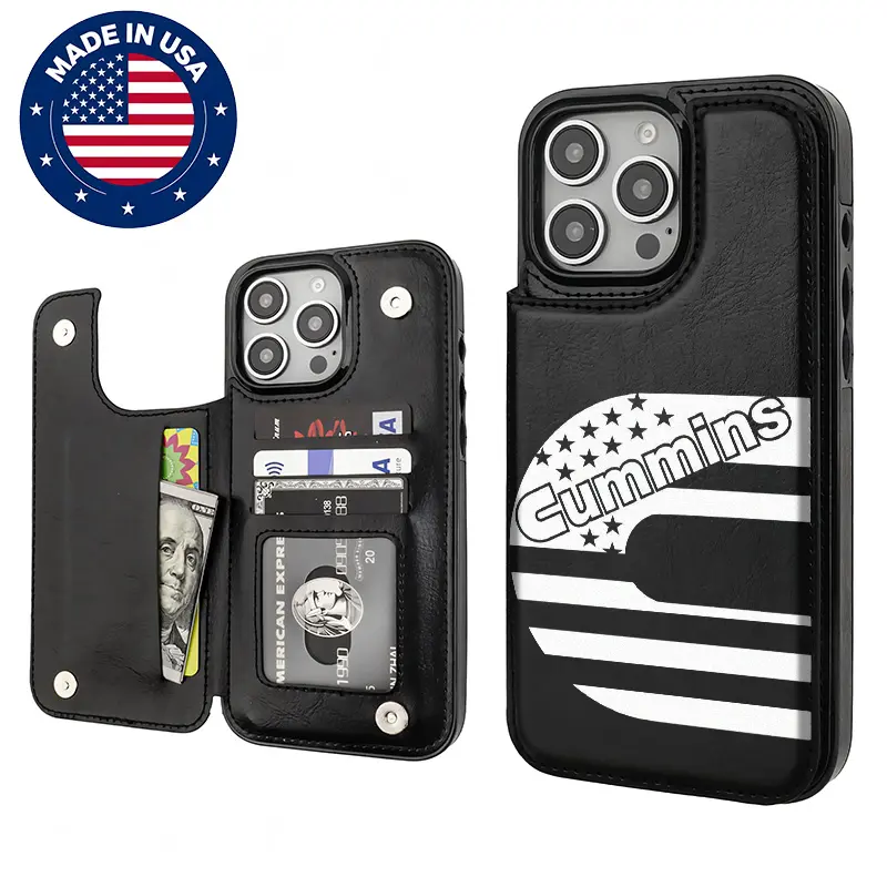 CUMMINS Aesthetic Letter Pattern TPU-PC-PU Leather Card Holder Phone Casing for iPhone 16/15/14/13/12 Plus Pro Max Series, 2025 Protective Shockproof Drop-Proof Luxury Vintage Cute Custom Mobile Accessories