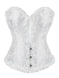 Lolita Ballet Jacquard Satin Corset Top, Vintage Court Lace-Up Heart Neck Cosplay Party Crop Top, All Seasons Fashion