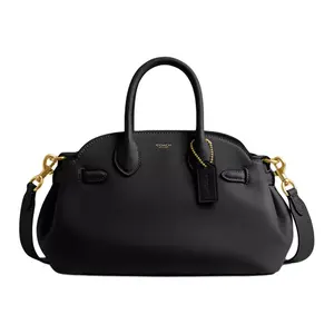 COACH Empire Carryall 26 Leather Tote Bag with Logo Zipper for Women in Black