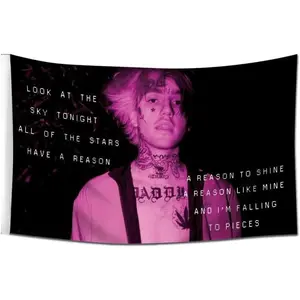Lil Peep Starry Sky Lyrics Tapestry 3x5 FT - Polyester Emo Rap Fan Art Wall Hanging for Bedroom Decor, Sad Rap Aesthetic Banner