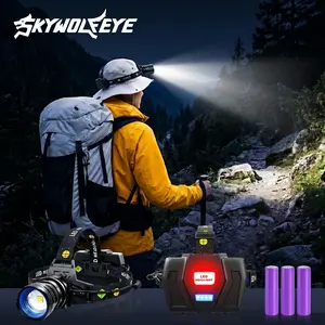 SKYWOLFEYE 30W High Power Rechargeable Headlamp, Super Bright LED Headlight with 3x18650 Batteries, Type-C Fast Charging, Zoomable 5 Modes & USB Output, IP68 Waterproof for Camping, Caving, Mining, Fishing.