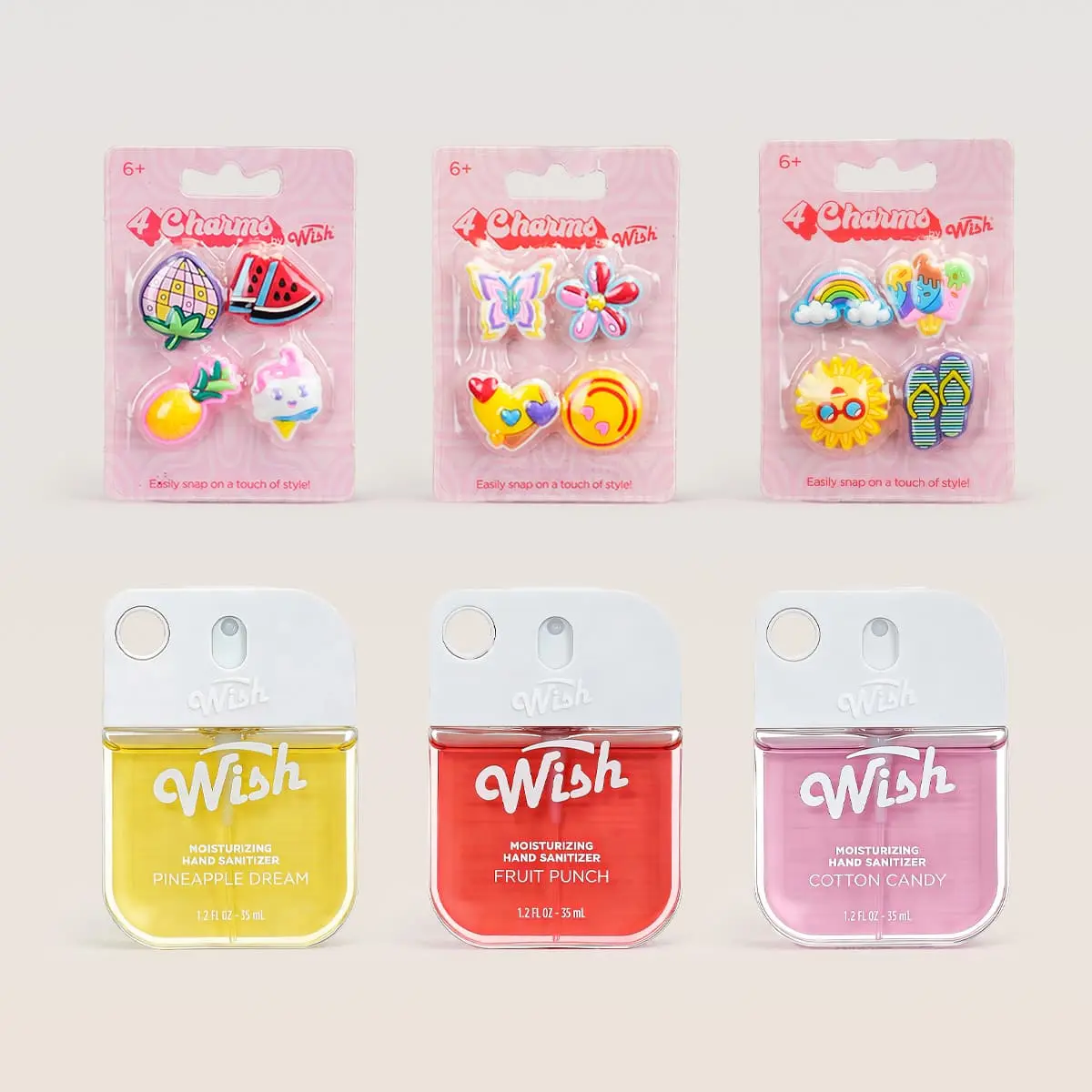 Wish DIY CREATIVE SET - 3-Pack Hand Sanitizer Spary Set with 3D Charms: Pineapple Dream + Fruit Punch + Cotton Candy