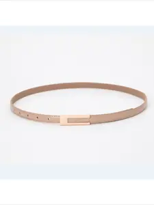 New Women's Black & White PU Leather Belt with Luxury Gold Buckle, Sleek Thin Metal Design, Versatile for Jeans and Dresses, Trendy Belt