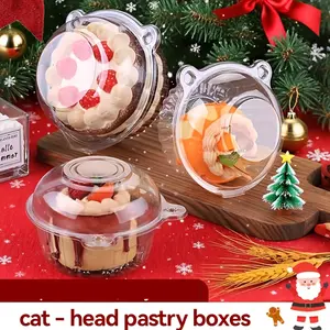 Cute Cat Head Disposable Plastic Cake Box Candy Container - Durable and Convenient, Suitable for Single Piece Desserts,Fruits - Perfect Home, Restaurant, Picnic, Party Multi-Functional Storage Solution, Suitable for Christmas, Halloween, Thanksgiving