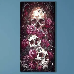 5D DIY Full Drill Round Diamond Painting Kit - Skull, Rose Mosaic Canvas DIY Wall Art, Home Wall Decor, Handmade Gifts