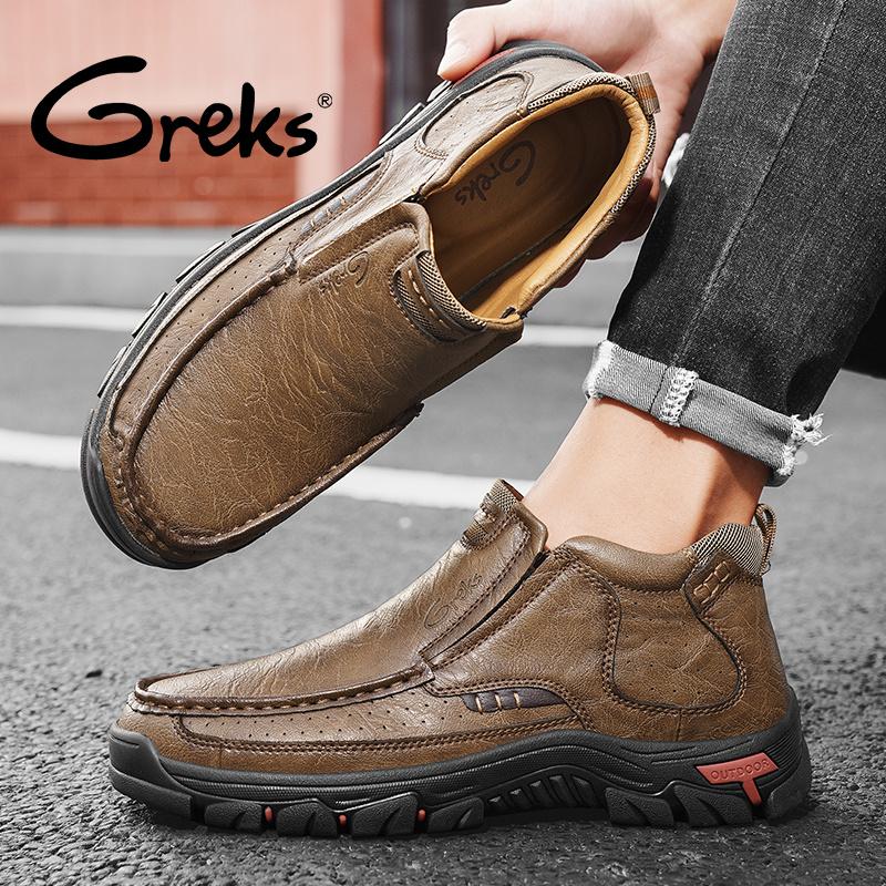 GREKS Men's Slip-On Boots with Flexible Rubber Sole Comfortable for Fall Casual Everyday Various Occasion Black Dark-Brown FallFreshness