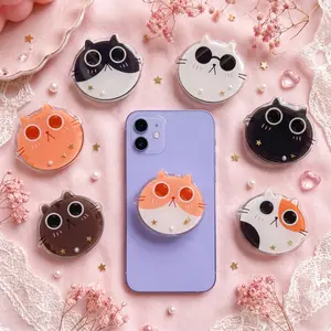 Cute Cat Phone Grip Stand, Kawaii Cartoon Kitty Phone Holder, Adjustable Cell Phone Grip Accessory For iPhone Samsung