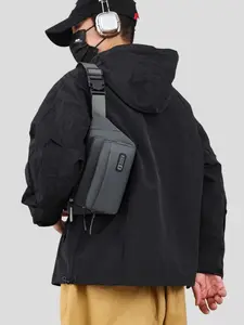 Men's Portable Multi-Layer Zip Chest Bag, Simple Solid Color Design, Suitable for All Seasons, Safety Zipper, Casual Style