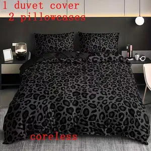 3-piece set of dark leopard print, Leopard pattern down duvet cover, including 1 down duvet cover and 2 pillowcases (excluding pillow core), made of polyester material, suitable for all seasons, high-end HD printed bedding for dormitories