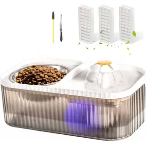 Cat Water Fountain and Stainless Steel Food Bowl, 100oz/3L Super Quiet Automatic Pet Water Dispenser with Smart Pump and 3 Replacement Filters for Cats and Small Dogs