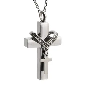 Urn Necklace For Ashes Pendant Memorial Keepsake Jewelry Cross 316L Stainless Steel 22 Inch Chain Waterproof Small Ashes Holder