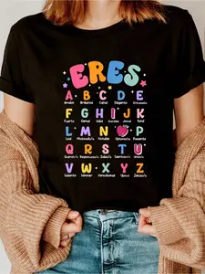 Maestra Spanish Bilingual Teacher Multilingual Affirmation T-Shirt Print Crew Neck T-Shirt For Summer, Women's Soft Short Sleeve Top, Stylish Comfy Tee For Womens Graphic Tees