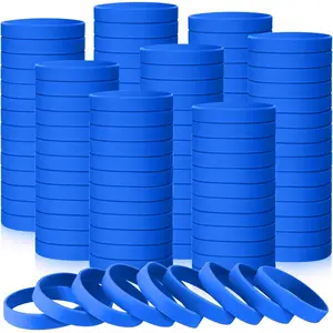 50 Pcs Plain Silicone Rubber Bracelets Elastic Blank Colored Wristbands Stretch Sports Wrist Bands for Women Men Party Gifts (Blue)