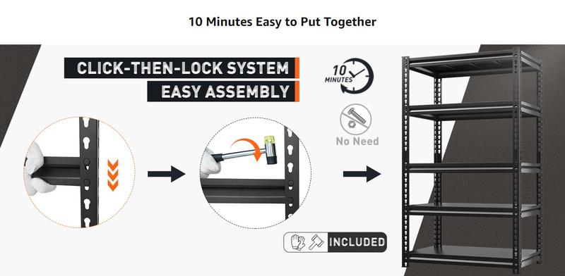 Raybee Garage Shelves 2050 LBS Adjustable 5-Tier Storage Shelving Unit Metal Storage Rack Shelf for Garage,Basement,Kitchen,Black,Red,Blue