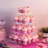 4-Layer Smooth Acrylic Party Cake Stand - Rechargeable Color Changing LED Light, 52-Cupcake Capacity, Sturdy Non-Slip Multi-Functional Cupcake Dessert Stand, Box Packaging Included for Indoor Weddings, Home Supplies