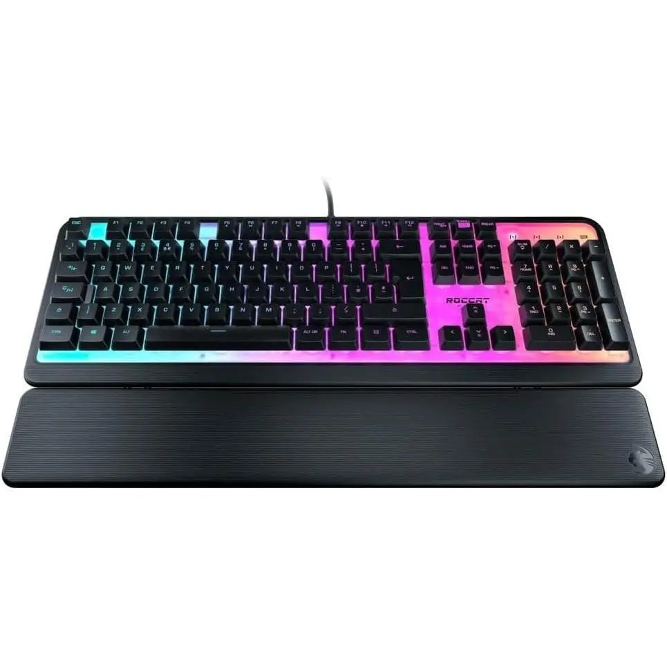 ROCCAT Magma Silent Membrane Switch PC Gaming Keyboard with 5 Zone/10 LED AIMO RGB Top Plate and Detachable Palm Rest - Black
