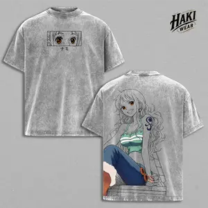 Nami Inspired Vintage Washed Anime T-Shirt Pirate Adventure Manga Graphic Tee Oversized Retro Streetwear Gift For Anime Fans